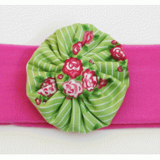 Lime with Pink Rose Yo-Yo Headband